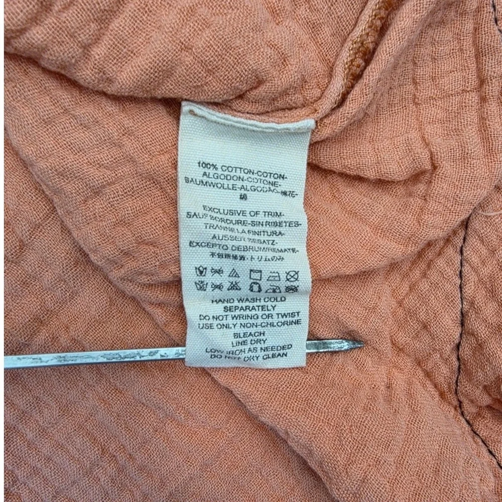 Free People We The Free Gauze Blouse L Peach Cotton Raw Hem Boho Oversized Top